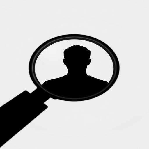 Create a high-resolution vector graphic of a magnifying glass focusing on a user silhouette, using a 50mm lens at f/1.8, shot from a 45-degree angle, in a minimalist style, with a clean background to enhance clarity.
