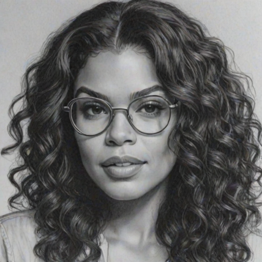 Stunning Jordin Sparks, pencil sketch, portrait of Beauteous woman 1976s in glasses, hair style beatnik, outline, clear lines, fine lines, 8k