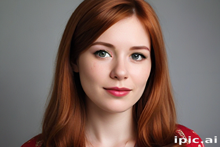 Portrait of a Young Woman with Long Red Hair and Bright Eyes
