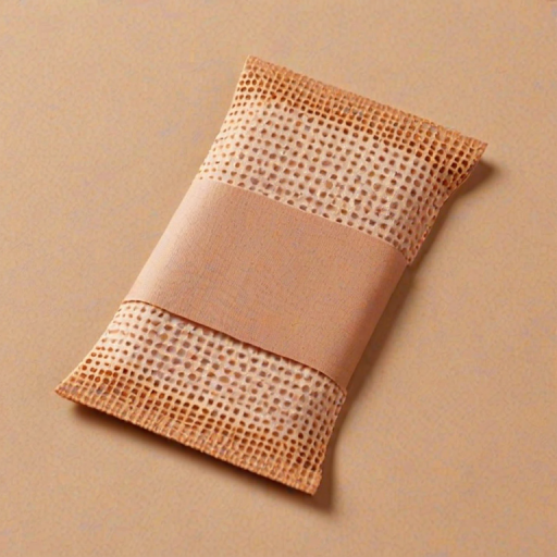create an illustration of a rectangular adhesive bandage with a central brown pad and dotted edges in a light tan color