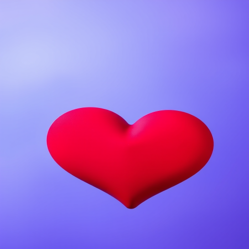 A close-up shot of two overlapping hearts in vibrant red and purple hues against a soft blue gradient background, taken with a DSLR camera at f/2.8 aperture, ISO 100, and a focal length of 50mm, using a soft-focus lens for a painterly effect.
