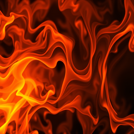 Create an abstract image of dynamic orange flames with swirling patterns, using a high-resolution digital camera, f/2.8 aperture, ISO 100, 1/200s shutter speed, macro lens, and a top-down view to enhance detail and vibrancy.