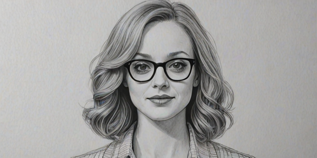 Magnificent Jayma Mays, pencil sketch, portrait of Attractive woman 1972s in glasses, hair style beatnik, outline, clear lines, fine lines, 8k