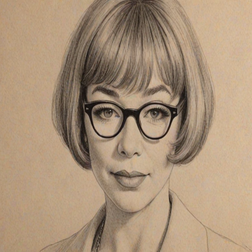 Captivating Shirley MacLaine, pencil sketch, portrait of Bewitching woman 1925s in glasses, hair style beatnik, outline, clear lines, fine lines, 8k