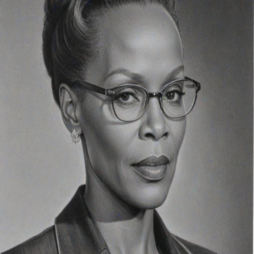 Beauteous Avery Brooks, pencil sketch, portrait of Resplendent woman 1951s in glasses, hair style beatnik, outline, clear lines, fine lines, 8k