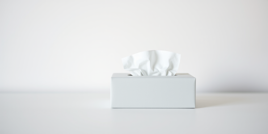 tissue box on a plain background with a shallow depth of field, captured with a DSLR camera, 50mm f/1.8 lens, ISO 100, aperture f/2.8, natural lighting, slightly angled view