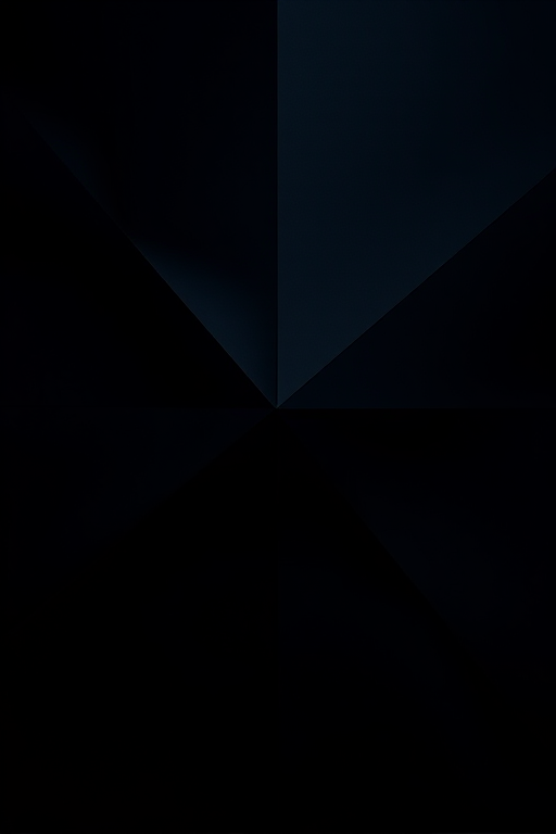 Create an abstract geometric pattern with dark gradient colors, focusing on sharp angles and soft blending, using a DSLR camera with a 50mm lens, aperture set at f/1.8, ISO 100, shot in low light with a slight vignette effect.