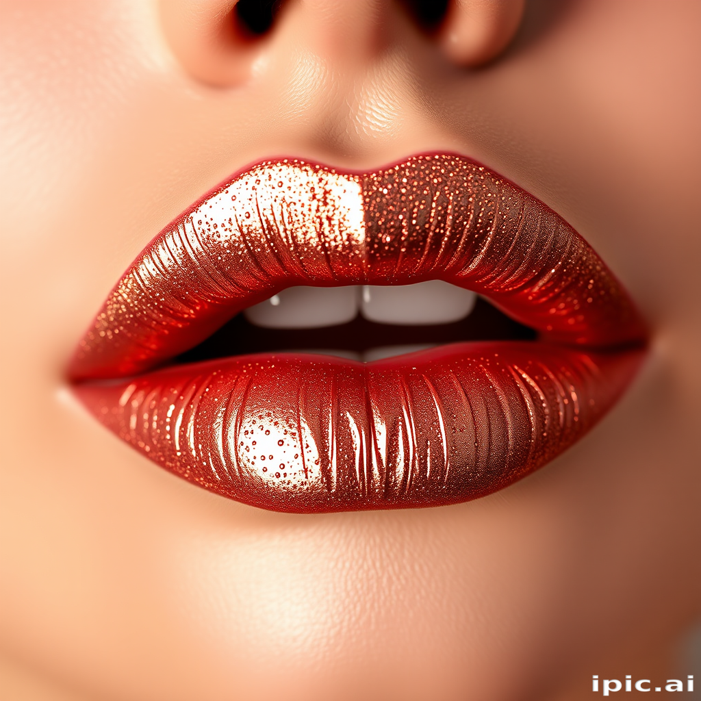 Glamorous "Metallic Rose Gold" lips shimmering with a luxurious metallic sheen, expertly sculpted and highlighted for a mesmerizing 3D effect