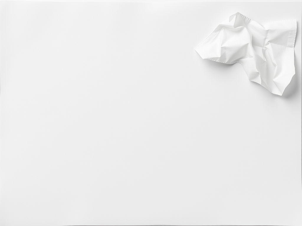 Create a high-resolution image of a blank document with a slightly crumpled top right corner, using a DSLR camera with a 50mm lens at f/2.8, ISO 100, and a slightly overhead angle to enhance details and shadows.