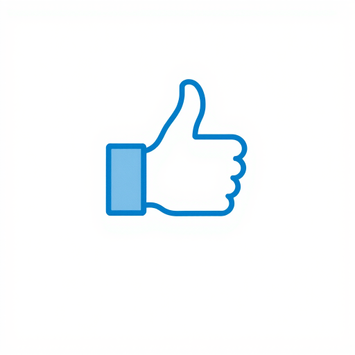 Generate a high-quality image of a blue thumbs-up icon on a white background, using a DSLR camera with a 50mm lens, aperture f/2.8, ISO 100, shot at eye level, in natural light with a slight vignette effect.