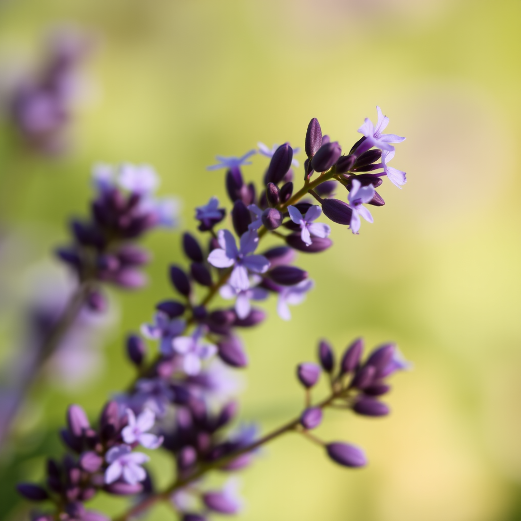 Close-up shot of purple flowers with soft background blur, f/2.8 aperture, 1/500 sec shutter speed, ISO 100, 50mm macro lens, natural lighting, DSLR camera.