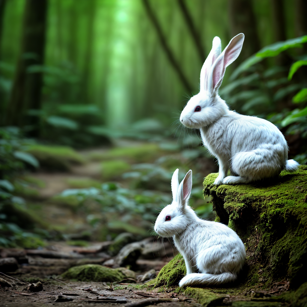 Beautiful White Rabbit in the forest with Rivers