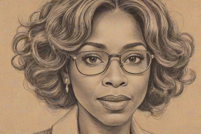 Ravishing Dawnn Lewis, pencil sketch, portrait of Graceful woman 1921s in glasses, hair style beatnik, outline, clear lines, fine lines, 8k