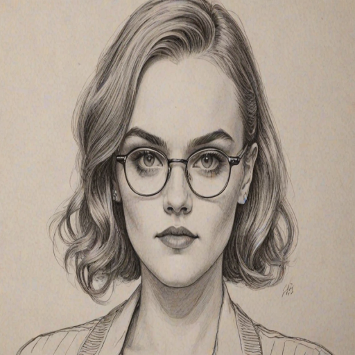 Comely Madeline Brewer, pencil sketch, portrait of Magnificent woman 1926s in glasses, hair style beatnik, outline, clear lines, fine lines, 8k
