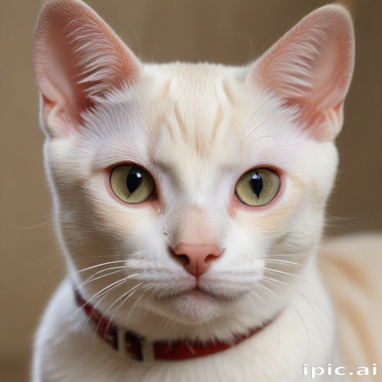 A Close-Up Portrait of a White Cat with Striking Green Eyes