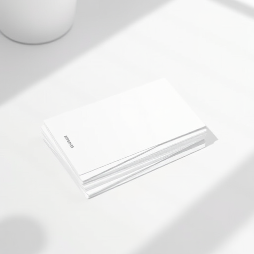 A stack of blank business cards on a soft white surface with a shallow depth of field, shot with a Canon EOS R5 at f/2.8, ISO 100, 50mm lens, natural light, high dynamic range.