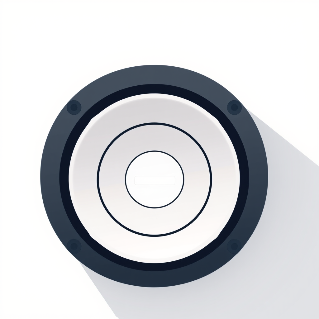 Create a clean, minimalist icon of a speaker with a minus symbol, captured with a Canon EOS R5, 50mm lens, f/2.8 aperture, 1/200s shutter speed, top-down view, high-resolution vector style, plain background.