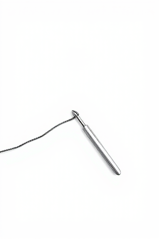 high-resolution sketch of a crochet hook positioned horizontally on a plain white background, shallow depth of field, soft lighting, taken with a DSLR camera at f/2.8, ISO 100, 50mm lens, in natural light to enhance texture and details