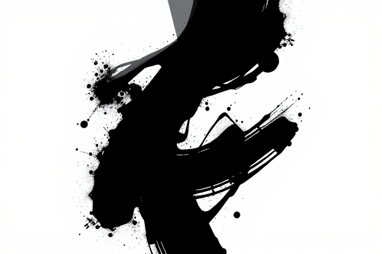 Generate an abstract black shape on a white background, camera settings: aperture f/4, shutter speed 1/125s, ISO 100, camera view: close-up, camera style: high contrast, camera type: DSLR.