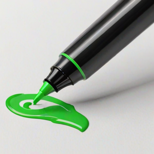 create a digital illustration of a black highlighter with a green tip and cap, placed on a white background