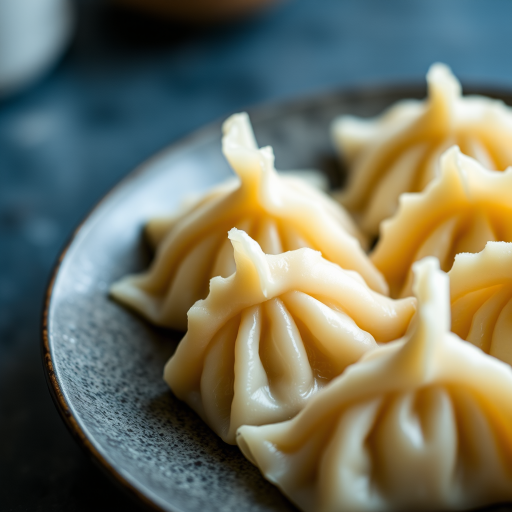 close-up of uncooked dumplings arranged on a textured plate, shallow depth of field, natural lighting, DSLR camera, 50mm lens, aperture f/2.8, ISO 100, 1/200 sec