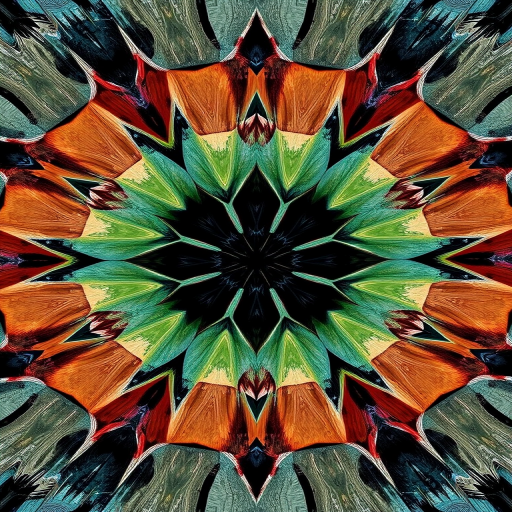 Generate a high-resolution image of an abstract geometric design, using a DSLR camera with a 50mm lens, aperture set to f/1.8, ISO 200, shot from a top-down view with natural lighting and high contrast to enhance colors and details.