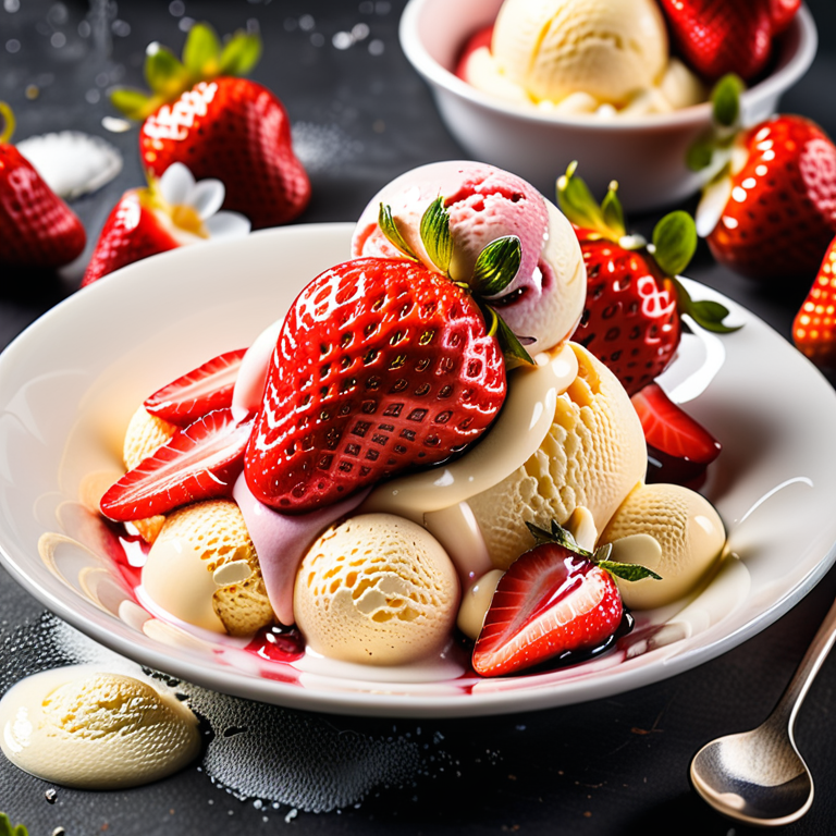 strawberry with vanilla ice cream