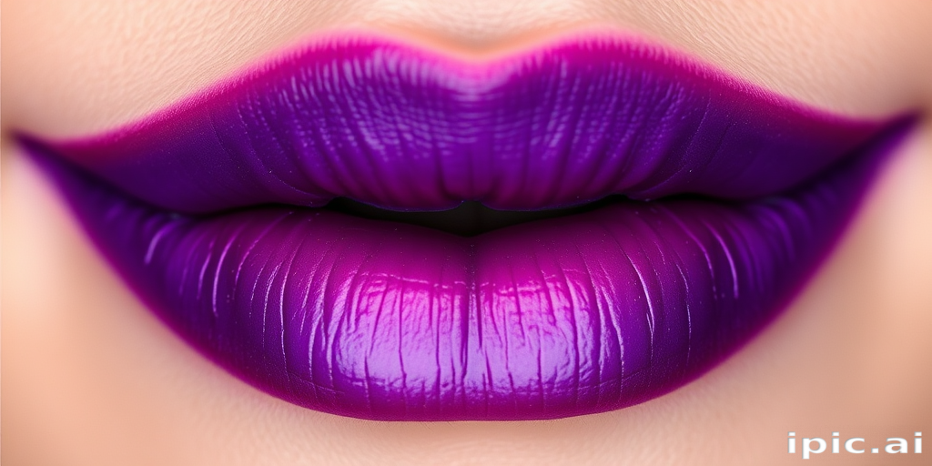 Dramatic "Ombre Twilight" lips transitioning from deep purple to lavender, expertly blended for a captivating gradient effect