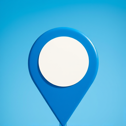 Create an image of a large blue location marker with a white circular center and a black outline, using a Canon EOS R5 camera, 50mm lens, f/1.8 aperture, ISO 100, and 1/200 sec shutter speed, capturing a clear and vibrant color contrast against a simple background.