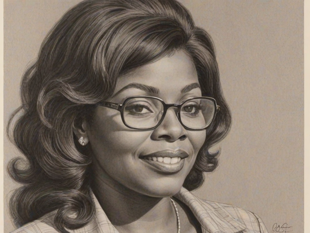 Enchanting Gloria Gaynor, pencil sketch, portrait of Pleasing woman 1957s in glasses, hair style beatnik, outline, clear lines, fine lines, 8k