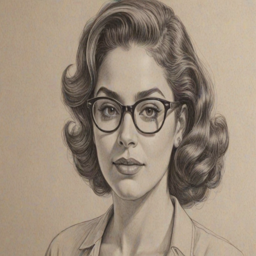 Sublime Marissa Jaret Winokur, pencil sketch, portrait of Attractive woman 1944s in glasses, hair style beatnik, outline, clear lines, fine lines, 8k