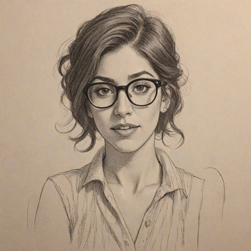 Ravishing Stephanie Beatriz, pencil sketch, portrait of Fetching woman 1929s in glasses, hair style beatnik, outline, clear lines, fine lines, 8k