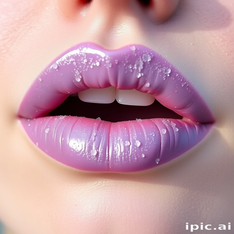 Frosted lilac lips dubbed "Whimsical Frost" combine a soft purple base with a cool, icy sheen, ideal for fairy-tale inspired looks and winter wonderland themes