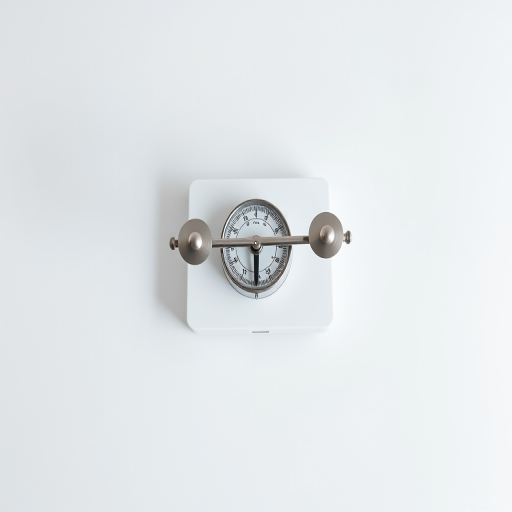 Create an image of a balanced scale with a minimalist design, using a clean white background, captured with a Canon EOS R5, 50mm lens, f/2.8 aperture, 1/100s shutter speed, ISO 100, top-down view, and bright lighting for enhanced clarity and vibrancy.