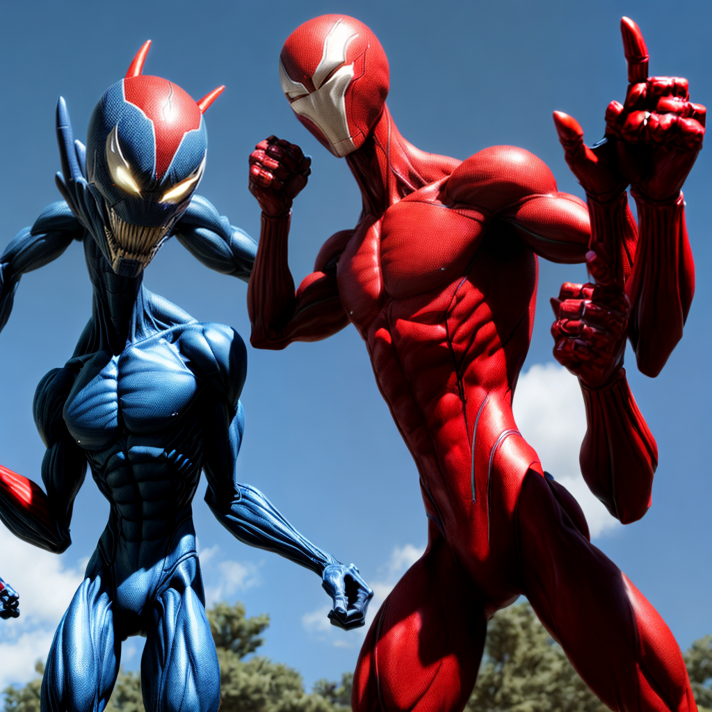 Two Male slender slim thin symbiotes with sinewy muscles, completely in ...