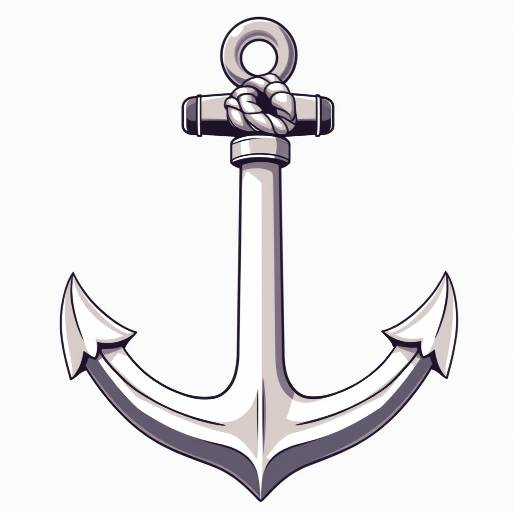 Create an illustration of a traditional anchor with a ship knot at the top, using a high-resolution vector style, captured from a close-up view with a Canon EOS 5D Mark IV, aperture f/8, ISO 100, focal length 50mm, soft natural lighting.