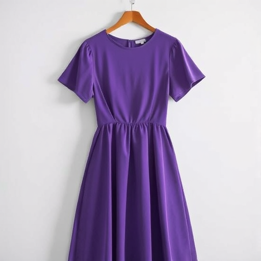 Create a high-resolution image of a classic A-line dress in a solid color, lit with soft diffused lighting, using a DSLR camera with a 50mm lens, aperture set to f/2.8, ISO 100, and captured from eye level to enhance details and texture.