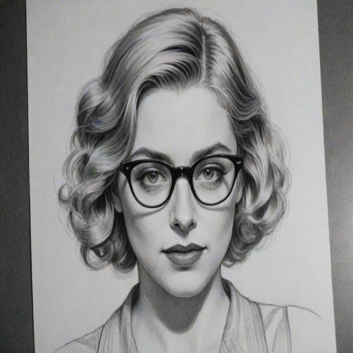 Dazzling Greta Garwig, pencil sketch, portrait of Ravishing woman 1924s in glasses, hair style beatnik, outline, clear lines, fine lines, 8k
