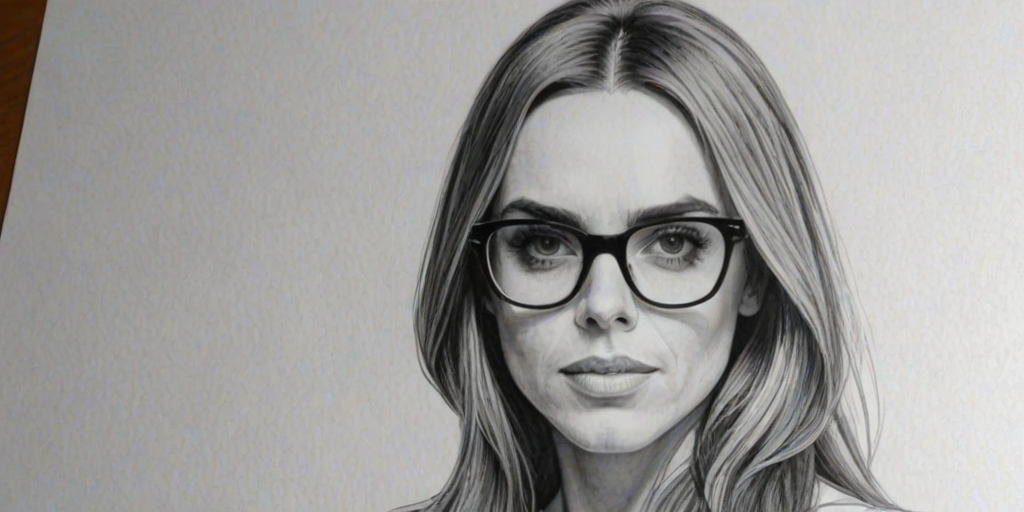 Alluring Mel C, pencil sketch, portrait of Stunning woman 1968s in glasses, hair style beatnik, outline, clear lines, fine lines, 8k