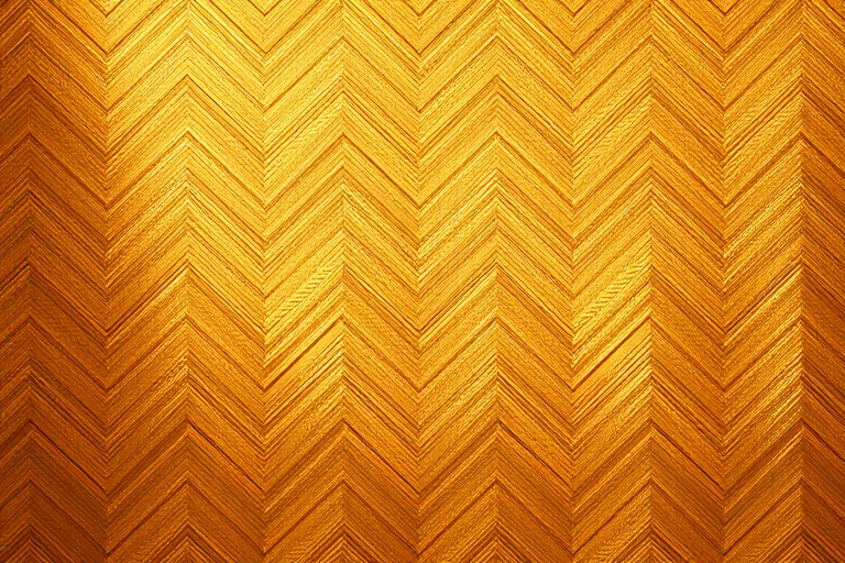 Generate a high-resolution image of a zigzag pattern in shades of gold and bronze, using a DSLR camera with a 50mm lens, aperture set to f/2.8, ISO 100, and soft lighting to create a smooth texture and depth.