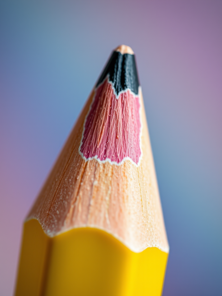 create a hyper-realistic image of a pencil with vibrant colors, 50mm lens, aperture f/2.8, ISO 100, natural lighting, close-up view, DSLR camera, high definition quality
