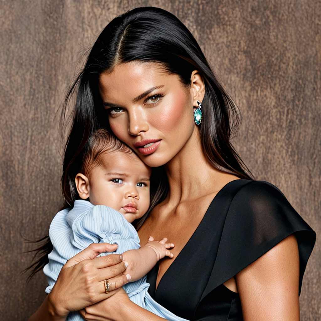 A demon Adriana Lima hugging her baby