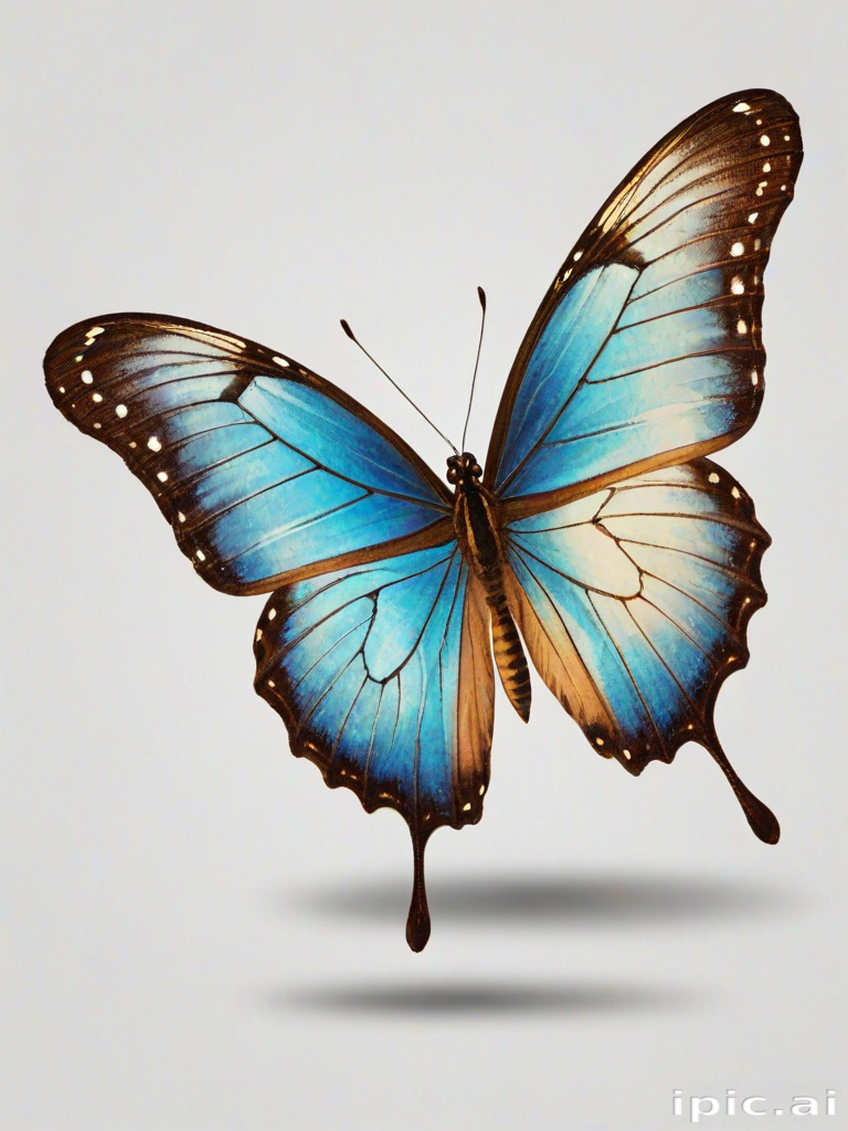 A Vibrant Blue Butterfly with Dripping Paint Effect Against a Light ...