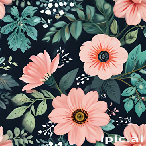 Vibrant Floral Pattern Featuring Pink Flowers Against a Dark Background