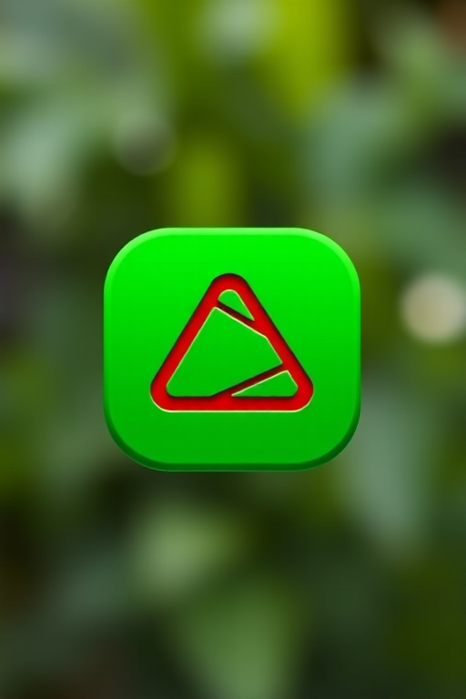 Create a high-quality image of a green play button with a red triangle centered inside a rounded square shape, use a Canon EOS 5D Mark IV camera, aperture f/2.8, shutter speed 1/60s, ISO 100, 50mm lens, natural lighting, and a shallow depth of field.