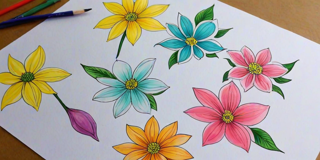 flower drawings with color