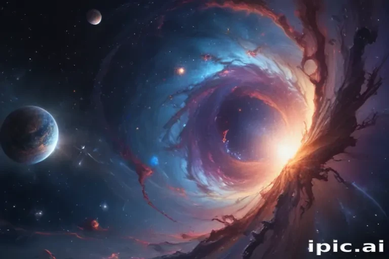 Vibrant Cosmic Scene of a Spiraling Galaxy with Distant Planets and Stars