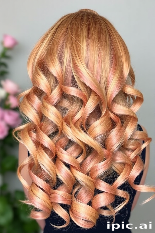 Voluminous strawberry blonde ringlets with subtle rose gold accents, the "Blush Bouquet" style exudes romantic charm and feminine grace