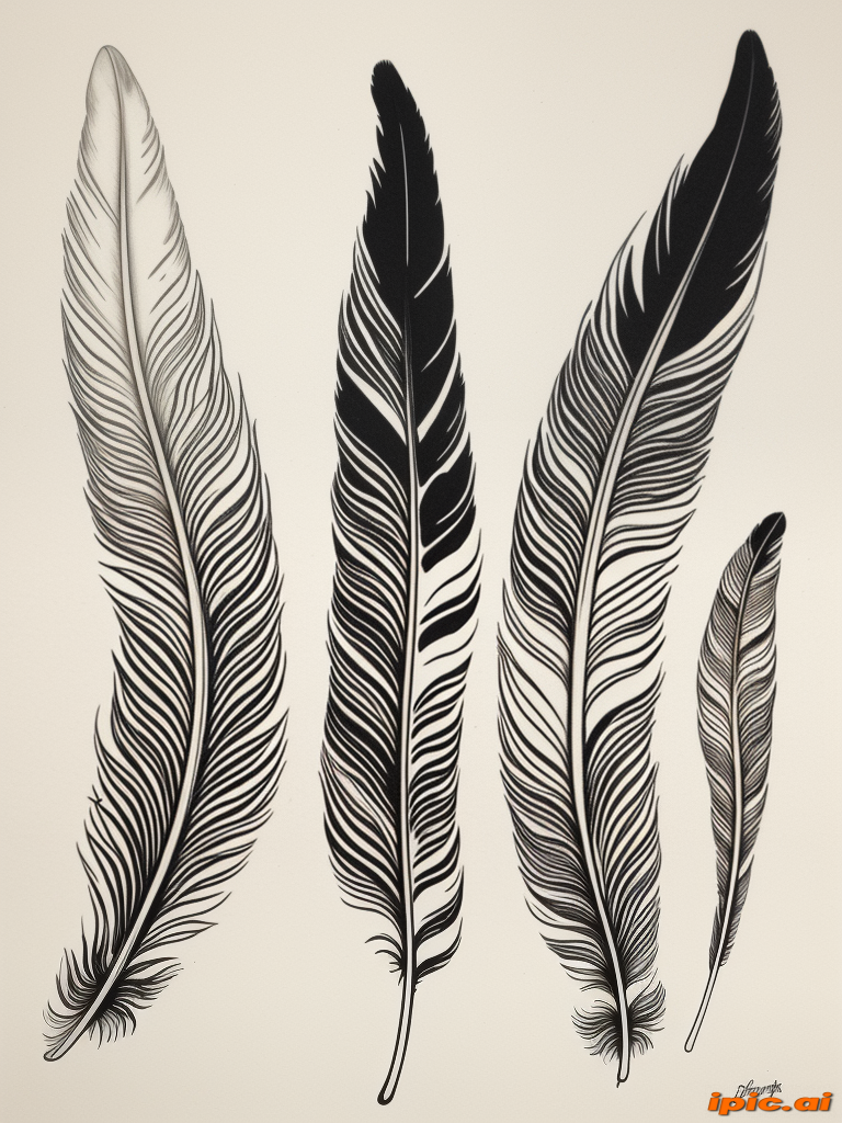 Elegant Display of Artistic Black and White Feather Illustrations on Paper