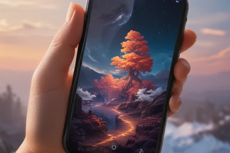 Captivating Landscape of a Vibrant Tree on a Smartphone Display